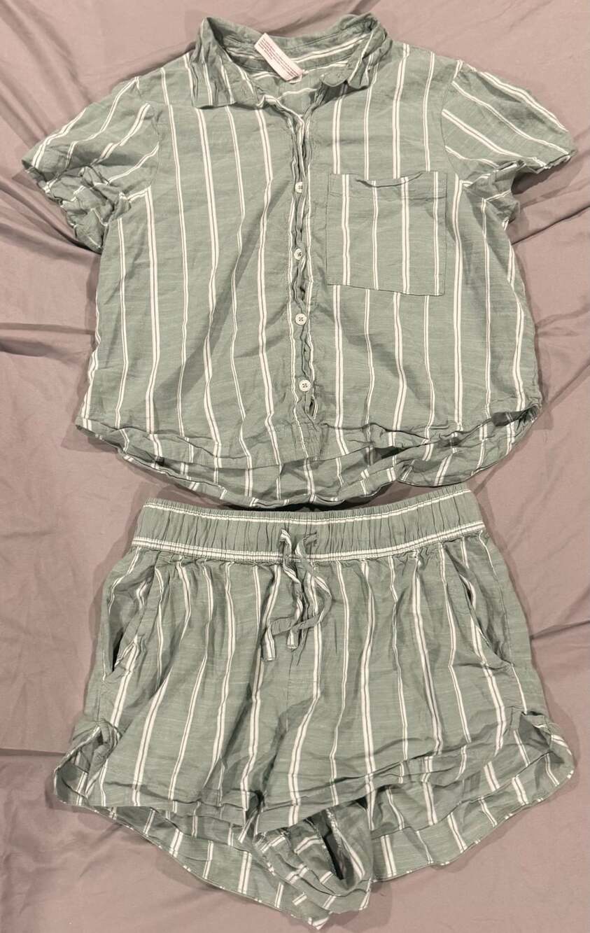 Auden Pinstripe Pajama Set Size S Green White